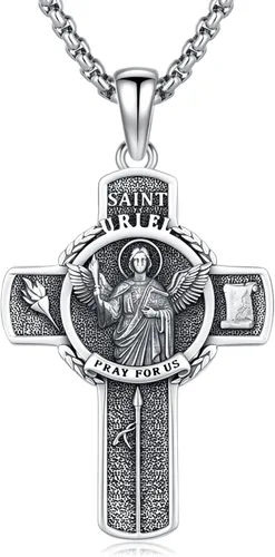 Vista 23 de 925 Sterling Silver Patron Saint Amulet Necklace for Men Women plateado