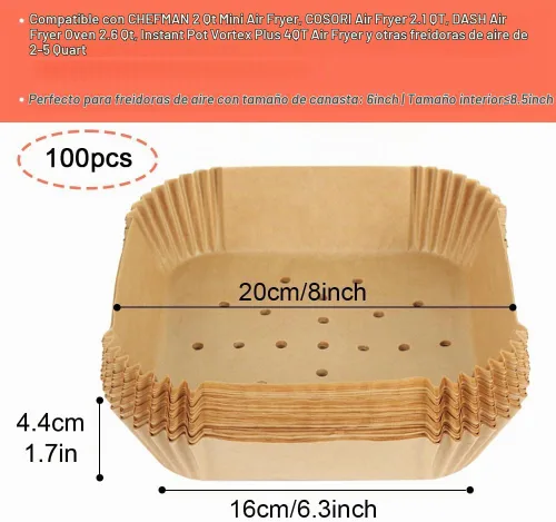 Vista 2 de BYKITCHEN Forros cuadrados para freidora de aire de 2 a 5 Qt, juego de 100, papel de pergamino perforado pequeño de 8 pulgadas para mini freidora