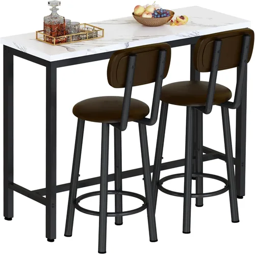Vista 6 de AWQM Juego de mesa de 47.2 pulgadas de altura de pub para 4, juego de comedor de cocina con 2 mesas de bar y 4 taburetes de piel sintética