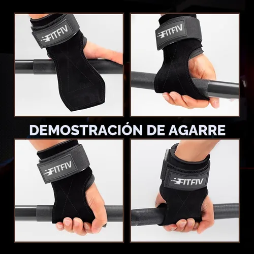Vista 5 de Correa de muñeca de levantamiento de pesas, correas de cuero dobles para entrenamiento de fuerza en el gimnasio, muñequeras acolchadas de neopreno