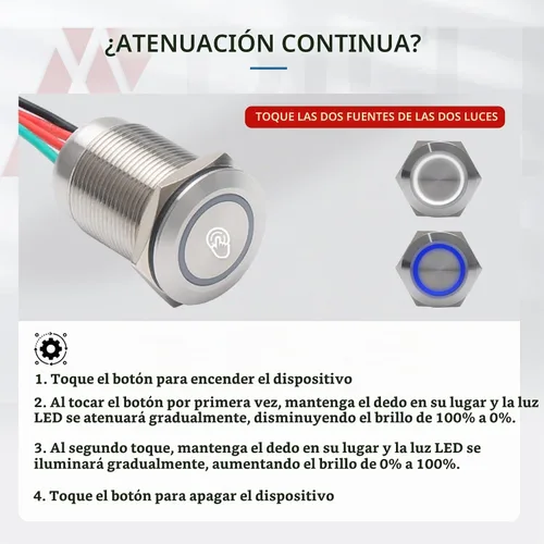 Vista 8 de APIELE Interruptor táctil continuo de 0.748 in con regulador de intensidad LED, interruptor de pestillo CC 6V a 24V LED azul blanco adecuado