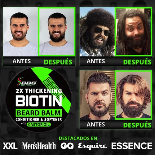 Vista 5 de Bálsamo de biotina para barba y bigote 2 veces más espesante, acondicionador vegano sin enjuague, suavizante natural, hidratante con aceite