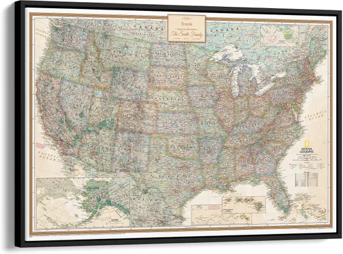 Vista 11 de Póster de lienzo enrollado personalizado con mapa de EE.UU. como arte de pared con chinchetas – Mapa ejecutivo grande de 24" x 36" de EE.UU.