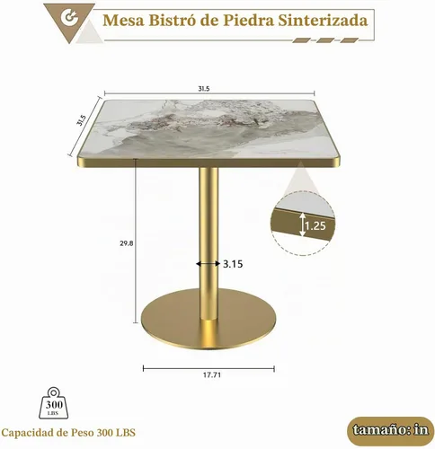 Vista 2 de SSLine - Mesa de comedor cuadrada de piedra sinterizada para 2, mesa