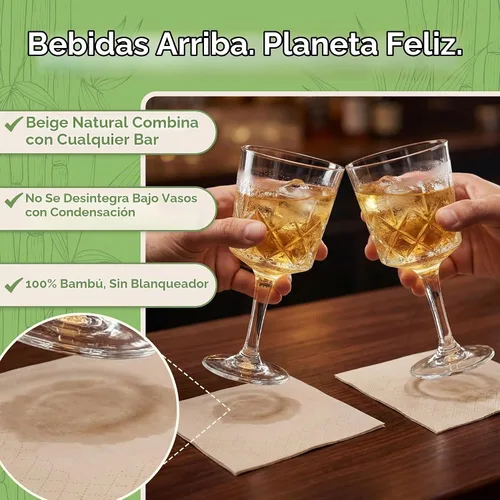 Vista 2 de Jenvita Servilletas de cóctel 100% bambú, 2 capas, paquete de 50, 4.5 x 4.5