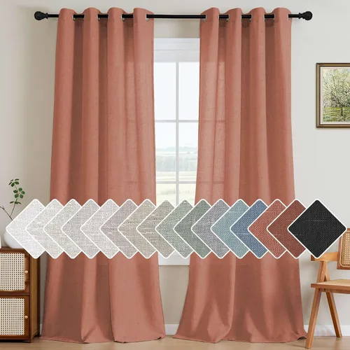 Vista 11 de H.VERSAILTEX Elegant - Cortinas texturizadas de lino natural mezclado con eficiencia energética, filtrado de luz, con ojales de níquel