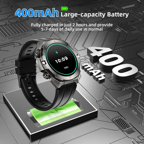 Vista 5 de Reloj inteligente militar para hombre, contestar/hacer llamadas, reloj inteligente HD de 1.46 pulgadas con oxígeno en sangre, frecuencia cardíaca