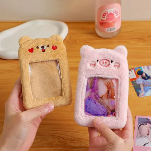 Vista 4 de Kpop - Soporte para tarjeta fotográfica con llavero Y2K Kawaii de peluche de animales de dibujos animados, funda para fotos de ídolo coreano, funda