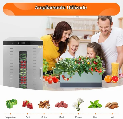 Vista 8 de Deshidratador comercial de alimentos 20 bandejas, máquina secadora de alimentos de acero inoxidable de 1700 W con 4 ruedas y pantalla LED, control