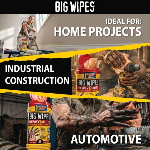 Vista 37 de BIG WIPES Recipiente multisuperficie resistente, paños de limpieza súper absorbentes para manos, superficies y herramientas, recipiente de 80