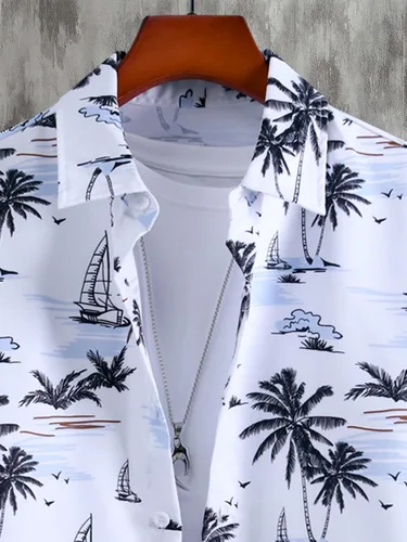 Vista 3 de Cozyease Conjunto de camisa hawaiana y pantalón corto para hombre, conjunto casual de 2 piezas, camisa floral con botones y pantalones cortos