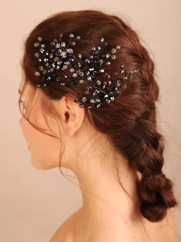 Vista 3 de Kercisbeauty Juego de horquillas de cristal negro para boda para mujeres y niñas, juego de piezas de pelo de fiesta temática hechas a mano