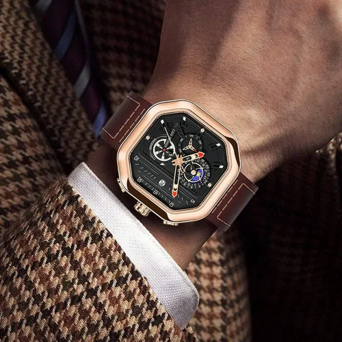 Vista 3 de Weicam Reloj de pulsera de cuarzo analógico de lujo con esfera cuadrada y cronógrafo, impermeable, para hombre y niño