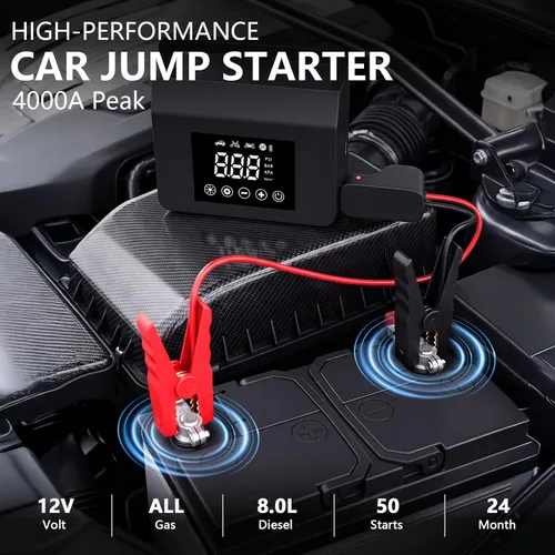 Vista 4 de Portable Car Battery Jump Starter 4000A,4-in-1 150PSI Air Compressor 12V Car Battery Jump Starter Emergency Battery Booster for All Gas/8.0L Diesel