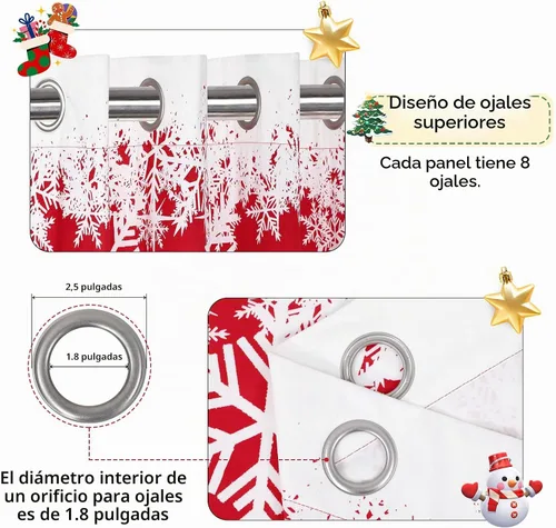 Vista 3 de CAROMIO Cortinas de Navidad de 52 x 84 pulgadas para sala de estar, decoración de copos de nieve con ojales, cortinas de oscurecimiento