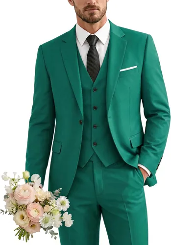 Vista 41 de Traje de 3 piezas para hombre con corbata, chaleco sólido de un botón y beige (529-beige)
