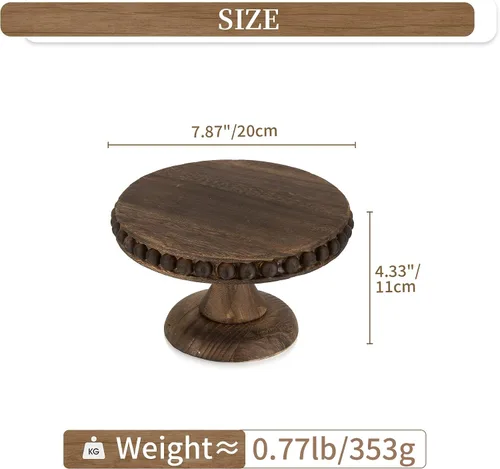 Vista 3 de Hanobe Soporte para Tartas de Madera Pequeño: Soporte de Pedestal para Cupcakes de 8 Pulgadas, Elevador de Exhibición de Postres Rústico Envejecido