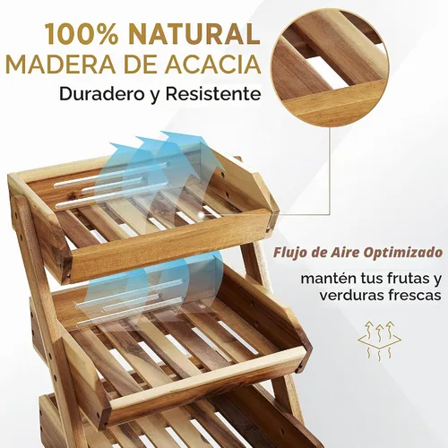 Vista 3 de Cesta de frutas de 3 niveles para cocina - Resistente, multifuncional, soporte de frutas y verduras de gran capacidad con organizador de refrigerios