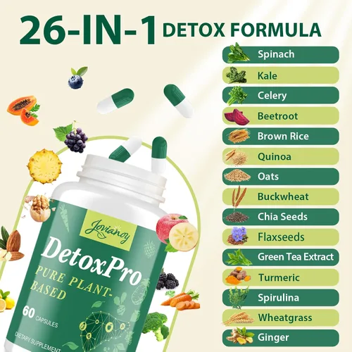 Vista 5 de Cápsulas de desintoxicación y limpieza de 1000 mg, fórmula a base de plantas 26 en 1 para desintoxicación, suplemento desintoxicante para mujeres