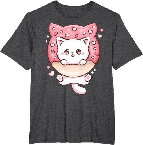 Vista 63 de Camiseta Kawaii Cat Donut Anime Lover Otaku, Negro