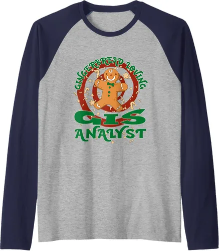 Vista 11 de GIS Analyst Job Gingerbread - Camiseta de béisbol raglán de Navidad, Negro
