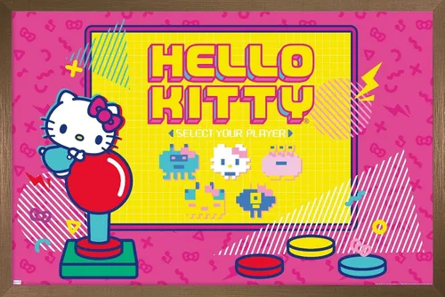 Vista 15 de Trends International Hello Kitty: Póster de pared Kawaii Arcade de 22.4 pulgadas de largo x 14.7 W, versión enmarcada de madera de granero