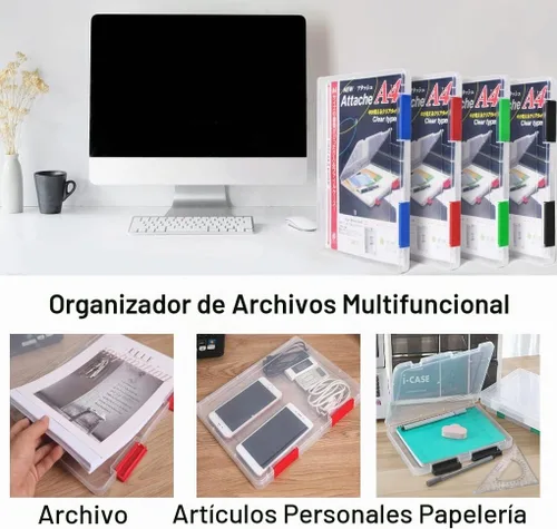 Vista 7 de Lemical PP resistente archivador impermeable transparente A4 archivo portátil caso proyecto caja de almacenamiento de plástico duradero doble Negro