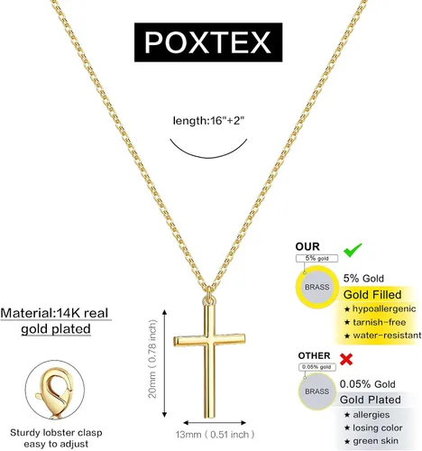 Vista 11 de Collar de cruz para mujeres y niñas, delicado chapado en oro de 14 quilates, gargantilla con dije de cruz que no se deslustra, impermeable, moderno