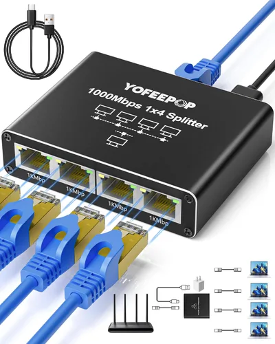 Vista 12 de Divisor Ethernet Gigabit 1 a 2, Divisores de cable LAN, interruptor Ethernet RJ45 de alta velocidad de 1000 Mbps con cable de alimentación USB C