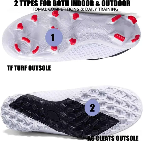 Vista 4 de Unisex High top Soccer Boots Cleats Outdoor Athletic Sneaker Turf Football Shoes Spikes Indoor Youth AG Soccer Shoes