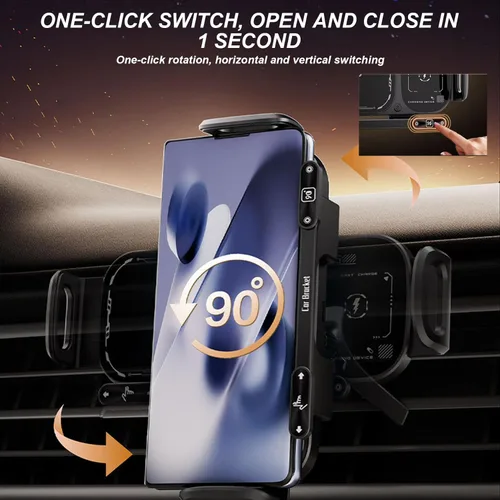Vista 2 de Soporte giratorio de carga inalámbrica para automóvil con sujeción automática de 15 W de carga rápida para teléfono, control táctil, cargadores