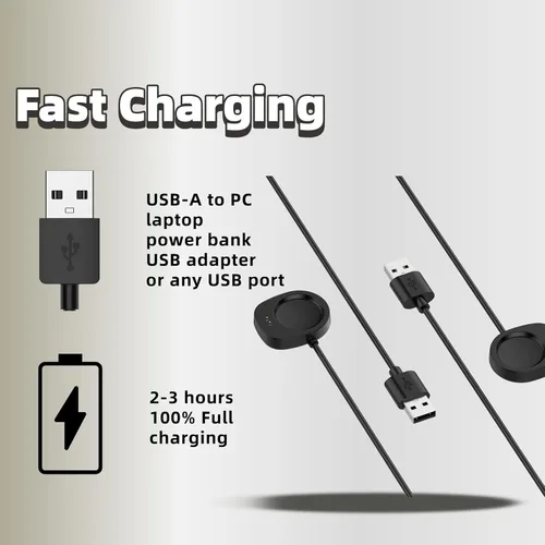 Vista 5 de Cable USB-C para reloj inteligente compatible con Amazfit T-Rex 3 / Balance 2/Helio correa, repuesto de 3.3 pies para reloj inteligente de carga