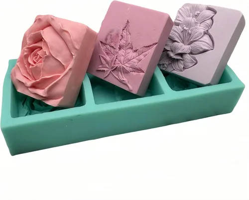 Vista 15 de Molde de jabón hexagonal para alivio de flores, 3 cavidades, molde de silicona para jabón natural, vela perfumada, cera de chocolate, mousse