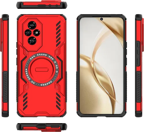 Vista 20 de Funda compatible con Motorola Edge 50, compatible con carga inalámbrica MagSafe [PC + TPU] 2 en 1 funda magnética protectora anticaída para Rojo