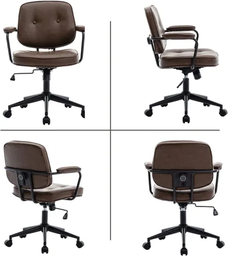 Vista 4 de HEAH-YO Juego de 1 sillas de escritorio modernas sin brazos, silla giratoria para computadora con ruedas y reposabrazos, silla de oficina ajustable
