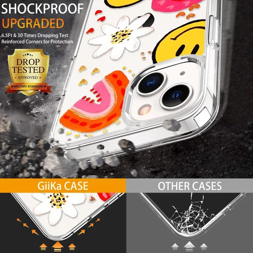 Vista 3 de Funda para iPhone 13 con protector de pantalla, transparente con diseño floral para niñas y mujeres, a prueba de golpes, con funda de parachoques