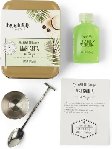 Vista 4 de Thoughtfully Cócteles, juego de coctelería de viaje en lata de regalo, incluye mezclador clásico de margarita, medidor, cuchara de bar y tarjeta