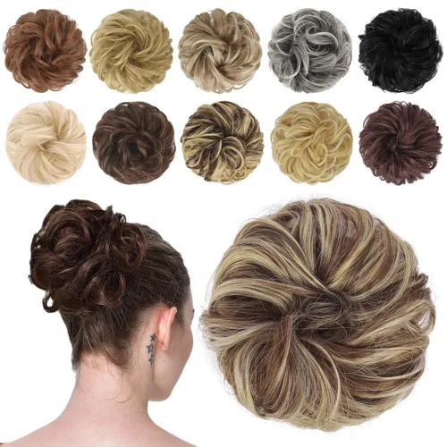 Vista 20 de FESHFEN Pieza de Cabello de Moño Desordenado - Extensiones de Coleteros de Moño de Cabello Ondulado Rizado Elástico Postizos Sintéticos para Mujeres