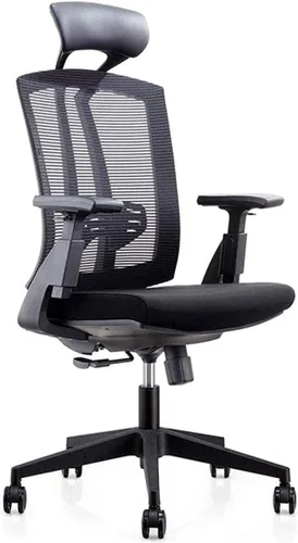 Vista 7 de Silla de oficina, silla de computadora de malla transpirable con soporte lumbar ergonómico ajustable, silla de escritorio giratoria negra