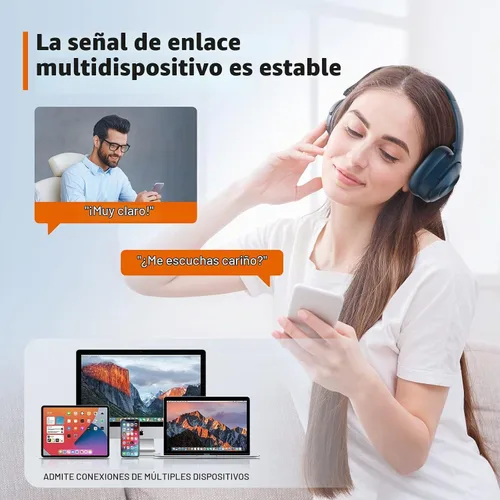 Vista 3 de Auriculares con cancelación activa de ruido, auriculares inalámbricos con cancelación de ruido, micrófono de 40 horas de reproducción, auriculares