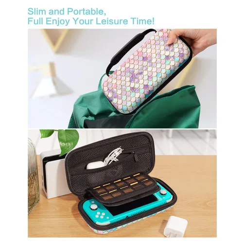 Vista 7 de Lokigo Mermaid Carrying Case for Nintendo Switch Lite, Ultra Slim Protective Portable Hard Shell Pouch Travel Bag for Switch Lite Console &