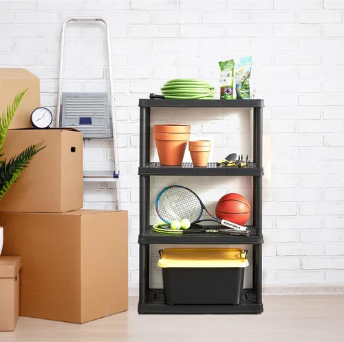 Vista 2 de Gracious Living Unidad de almacenamiento de 4 estantes de altura fija de servicio medio, 14 x 32 x 54.5 pulgadas, sistema organizador para el hogar
