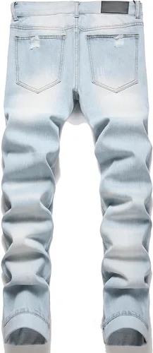 Vista 2 de OIIIO Pantalón vaquero de pierna recta rasgados para hombre