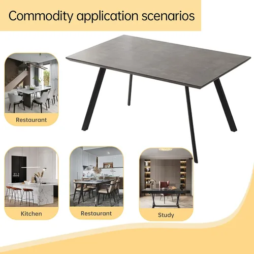 Vista 7 de ZckyCine Mesa de comedor moderna de mediados de siglo, juego de mesa de cocina de 7 piezas para 6 personas, mesa de comedor rectangular de madera