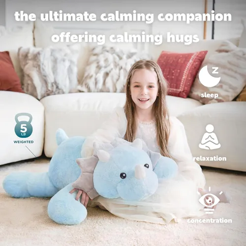 Vista 2 de IKASA Animal de Peluche con Peso de Dinosaurio Triceratops de 5 libras, Juguetes Suaves Gigantes Grandes Jumbo de 30 pulgadas, Tamaño Enorme Lindo