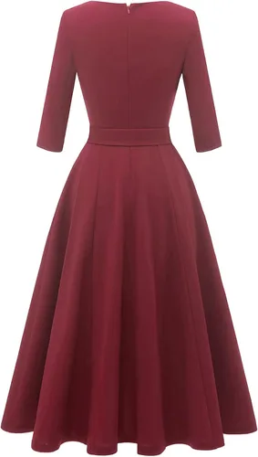 Vista 3 de DRESSTELLS Cocktail Dress for Women, Vintage Modest Wedding Guest 34 Sleeves Fall Dresses 2023, Formal Church Dress