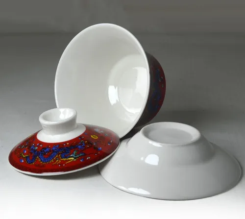 Vista 4 de Gaiwan - Juego de tazas de té chinas de dargon sancai de 7 onzas para té Gongfu (rojo)