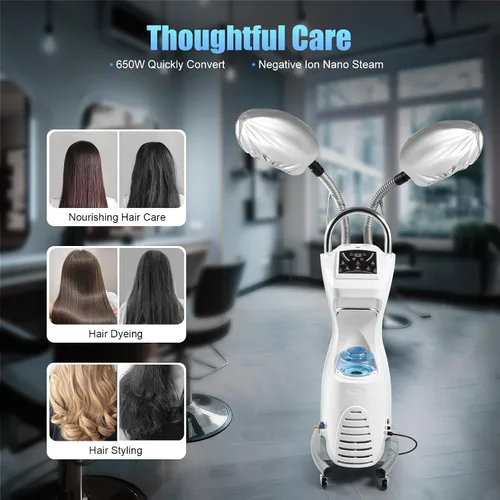 Vista 3 de Vaporizador profesional para el cabello, máquina de teñir el cabello, 110 V, 650 W, 7 en 1, sala rodante, ozono, cuidado del cabello, vaporizador
