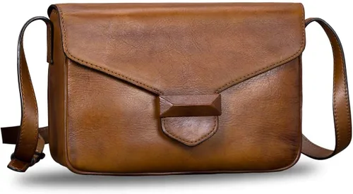 Vista 2 de Bolsos cruzados de cuero genuino para mujer hechos a mano bolsos vintage