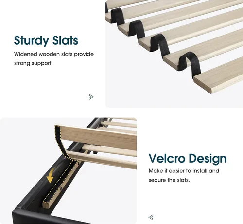 Vista 5 de WEEWAY Base de cama de plataforma tapizada completa con cabecero ajustable y listones de madera fuertes, base de colchón resistente, no necesita